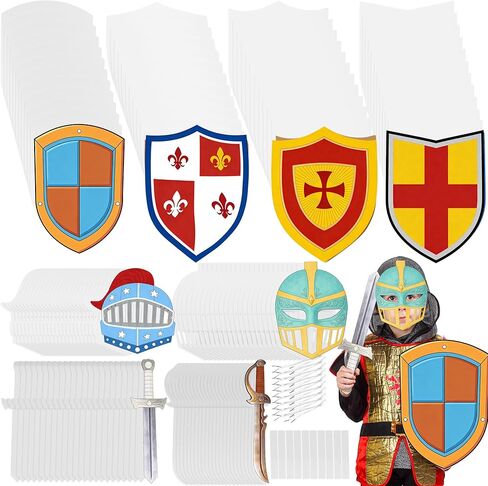 48 Set Diy Knight Shield Sword Set Including Blank Mask with Elastic Rope Shields Swords for Knight Party Favor Decoration Painting Crafts Cosplay Family School Games Castle Activities (Color Set 2) in Saudi Arabia