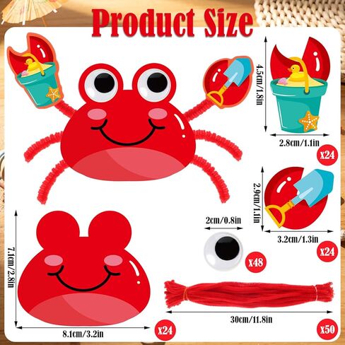 Crtiin 24 Sets Summer Crab Crafts for Kids DIY Crab Paper Crafts Kits Make Your Own Scene Art DIY for Party Games, Classroom, Vacation Bible School in Kuwait