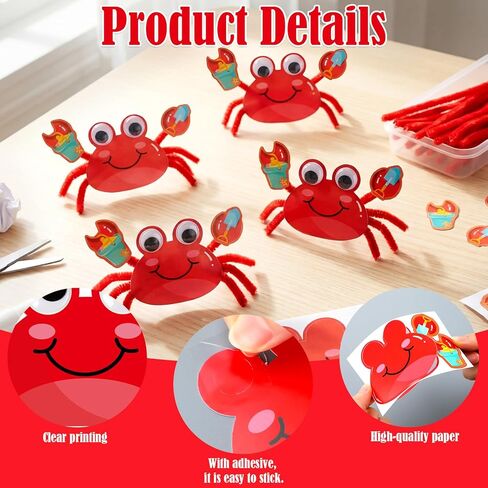 Crtiin 24 Sets Summer Crab Crafts for Kids DIY Crab Paper Crafts Kits Make Your Own Scene Art DIY for Party Games, Classroom, Vacation Bible School in Kuwait