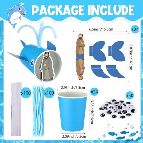 Hollowfly 24 Pcs Jonah and the Whale Craft Kit DIY Sunday School VBS Christian Crafts Jonah and the Whale Religious Vacation Bible School Home Classroom Art Activity Party Decoration in Saudi Arabia