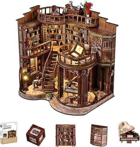 DIY Book Nook Kits for Adults - BookNook Miniature House Kit with LED Light - Mini House Building Book Nooks Tales - 3D Puzzle Book Nook Library Diorama Kit for Teens Beginners - Dreamy Bookstore in Saudi Arabia