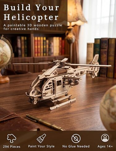 BOOZUU 3D Wooden Helicopter Puzzle - Build and Paint Wooden Aircraft Model Kit for Adults and Teen Age 14+, 294 Pcs DIY Craft Home Decor Gift for Birthdays or Father's Day in Saudi Arabia