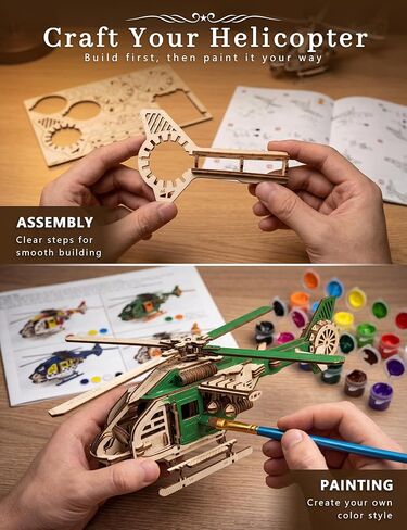 BOOZUU 3D Wooden Helicopter Puzzle - Build and Paint Wooden Aircraft Model Kit for Adults and Teen Age 14+, 294 Pcs DIY Craft Home Decor Gift for Birthdays or Father's Day in Saudi Arabia