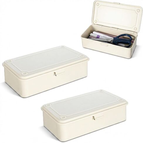 moheaaei White Small Steel Storage Box with Lid, 2-Pack Rectangular Metal Hinged Tin Boxes - 7.9x4x2 Inch Organizer for Scrapbook Stamps, Tools, Jewelry & Office Supplies in Kuwait