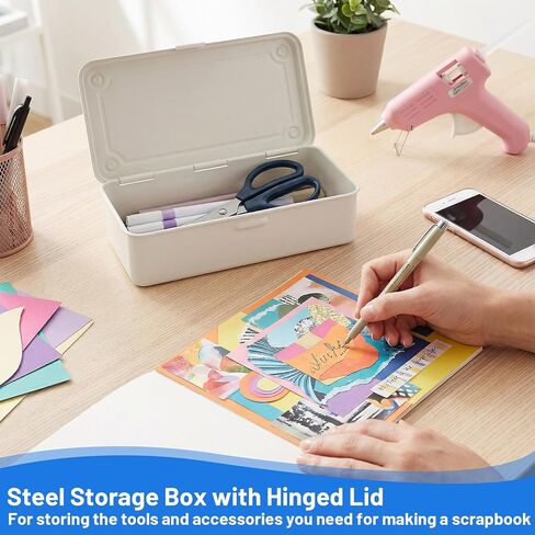 moheaaei White Small Steel Storage Box with Lid, 2-Pack Rectangular Metal Hinged Tin Boxes - 7.9x4x2 Inch Organizer for Scrapbook Stamps, Tools, Jewelry & Office Supplies in Kuwait
