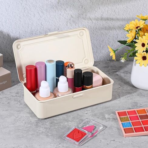 moheaaei White Small Steel Storage Box with Lid, 2-Pack Rectangular Metal Hinged Tin Boxes - 7.9x4x2 Inch Organizer for Scrapbook Stamps, Tools, Jewelry & Office Supplies in Kuwait