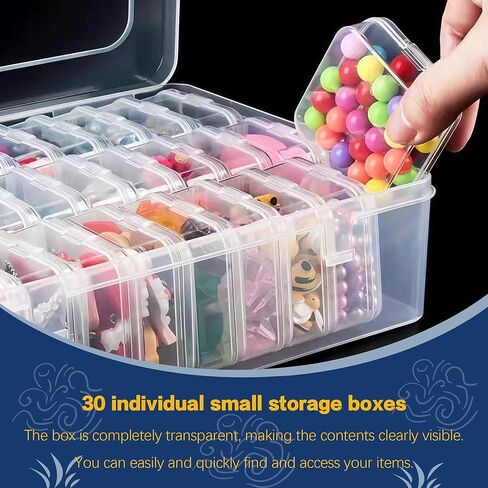 1 Large Box & 30-Grid Transparent Plastic Bead Organizer (Hinged Lid) — A Portable Craft Storage Solution for Jewelry Making, DIY Projects, Nail Art, and Storage of Screws & Small Parts in Saudi Arabia