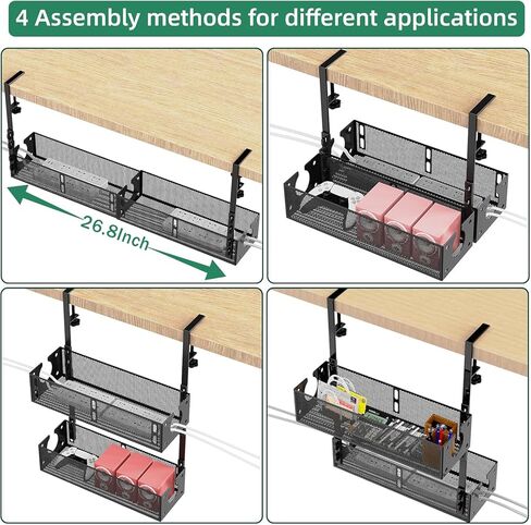 Multi-Model Under Desk Cable Management 2 Pack Metal Under Desk Wire Management Tray Clamp Mount Under Table Cord Management No Damage The Desk in Saudi Arabia