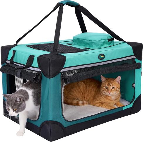 Ownpets Large Cat Carrier for 2 Cats Small Dogs, 24 Inches Collapsible Soft Dog Crate for Car Travel, Portable Pet Carrier with Soft Mat in Kuwait