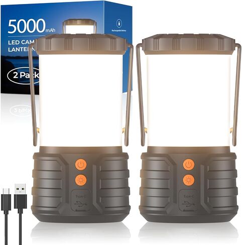 Camping Lantern,Led Camping Lanterns,5000mAh Rechargeable Battery Emergency Lights for Power Outages,3 Colors,IPX4 Waterproof Portable Flashlight Camping Tent Light for Home or Hurricane Hiking,2 pack in Kuwait