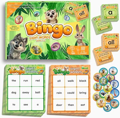 لعبة Sight Word Bingo المستوى 1 و2، بطاقات فلاش Word Sight لرياض الأطفال، قوائم كلمات Dolch and Fry، ألعاب تعليمية للأطفال من سن 5 إلى 7 سنوات in Kuwait