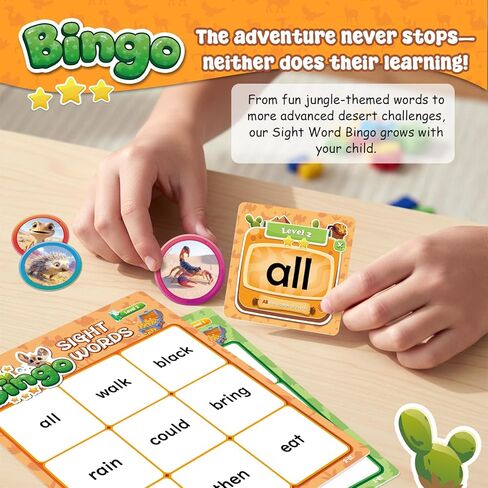 لعبة Sight Word Bingo المستوى 1 و2، بطاقات فلاش Word Sight لرياض الأطفال، قوائم كلمات Dolch and Fry، ألعاب تعليمية للأطفال من سن 5 إلى 7 سنوات in Kuwait