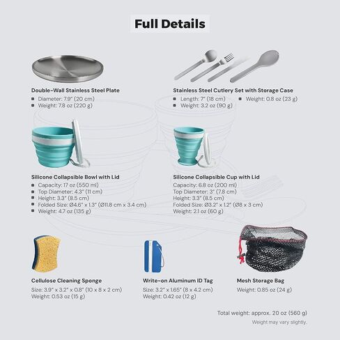 Camping Mess Kit – Compact 1-Person Tableware Set with Stainless Plate, Collapsible Silicone Bowl & Cup, and Utensils, Ideal for Solo Campers, Scouts, Family Camping & Car Trips in Saudi Arabia