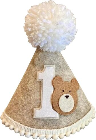 Bear 1st Birthday Hat, Beary First Birthday Decorations, One Happy Camper Party Cone Hat, Teddy Bear Crown Outfit for Baby Boys Woodland Theme Party Decoration in Kuwait