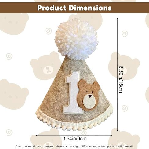 Bear 1st Birthday Hat, Beary First Birthday Decorations, One Happy Camper Party Cone Hat, Teddy Bear Crown Outfit for Baby Boys Woodland Theme Party Decoration in Kuwait