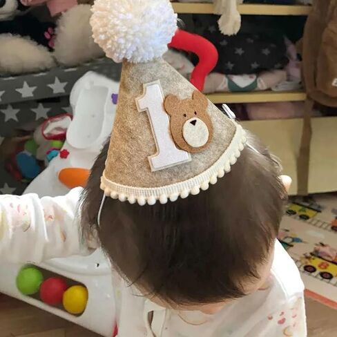 Bear 1st Birthday Hat, Beary First Birthday Decorations, One Happy Camper Party Cone Hat, Teddy Bear Crown Outfit for Baby Boys Woodland Theme Party Decoration in Kuwait