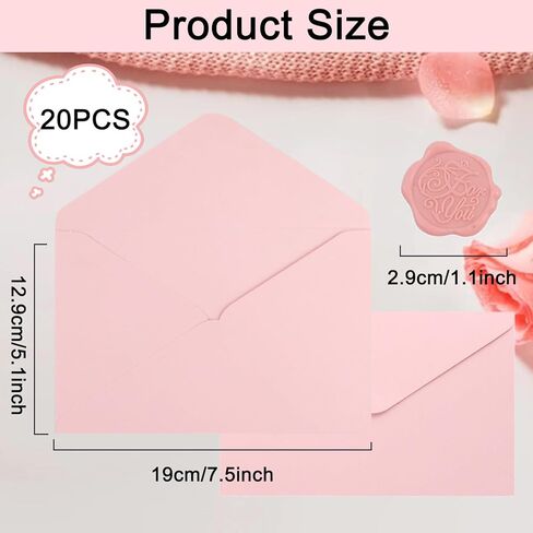 20 Pieces Pink Invitation Envelopes 5x7, Pink Pretty Envelope A7 with Wax Seal Sticker for Wedding Baby Shower Birthday Invite Card in Kuwait