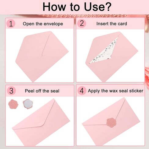 20 Pieces Pink Invitation Envelopes 5x7, Pink Pretty Envelope A7 with Wax Seal Sticker for Wedding Baby Shower Birthday Invite Card in Kuwait