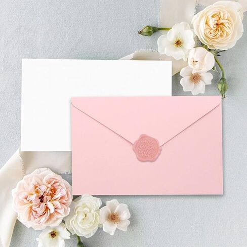 20 Pieces Pink Invitation Envelopes 5x7, Pink Pretty Envelope A7 with Wax Seal Sticker for Wedding Baby Shower Birthday Invite Card in Kuwait