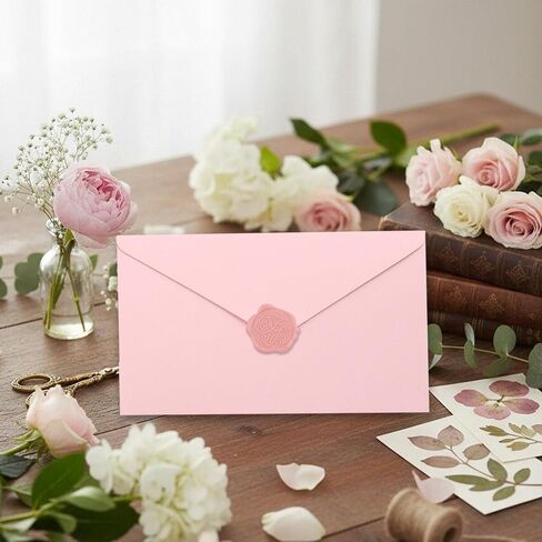 20 Pieces Pink Invitation Envelopes 5x7, Pink Pretty Envelope A7 with Wax Seal Sticker for Wedding Baby Shower Birthday Invite Card in Kuwait