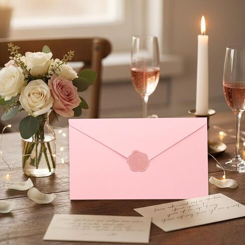 20 Pieces Pink Invitation Envelopes 5x7, Pink Pretty Envelope A7 with Wax Seal Sticker for Wedding Baby Shower Birthday Invite Card in Kuwait