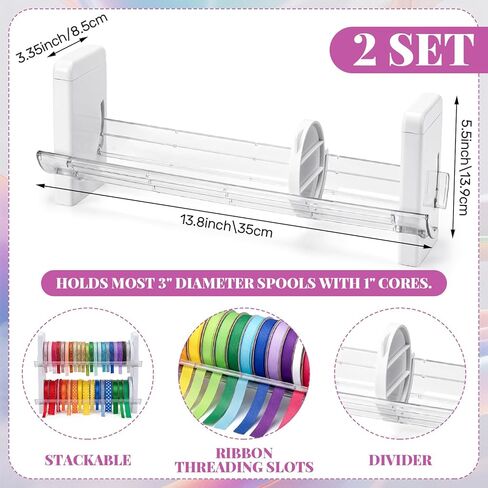 Kathfly 2 Set Plastic Ribbon Spool Holder Ribbon Rack for Craft Room Storage and Organization Washi Tape Organizer for Sewing Craft Wreath Crochet Roll Florist Arts Wrapping Gift in Kuwait