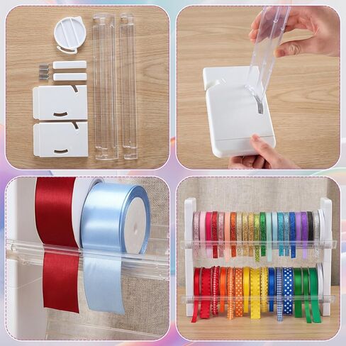 Kathfly 2 Set Plastic Ribbon Spool Holder Ribbon Rack for Craft Room Storage and Organization Washi Tape Organizer for Sewing Craft Wreath Crochet Roll Florist Arts Wrapping Gift in Kuwait