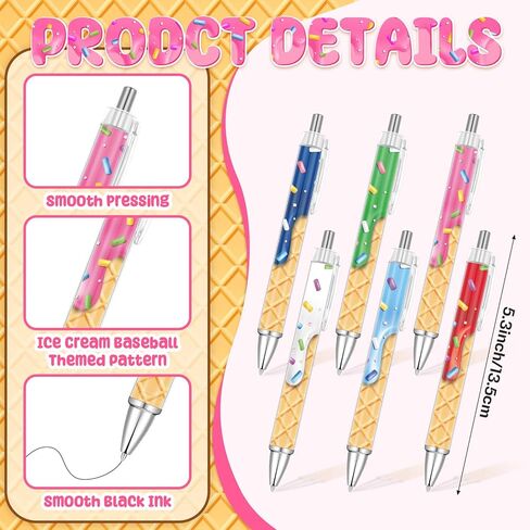 Resurhang 24 Pcs Ice Cream Drip Baseball Party Favors Baseball Ballpoint Pens and Notebooks Bulk Ice Cream Drip Retractable Black Ink Pens for Sports Team Gifts Birthday Party Supplies School Office in Kuwait
