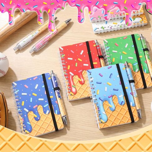 Resurhang 24 Pcs Ice Cream Drip Baseball Party Favors Baseball Ballpoint Pens and Notebooks Bulk Ice Cream Drip Retractable Black Ink Pens for Sports Team Gifts Birthday Party Supplies School Office in Kuwait
