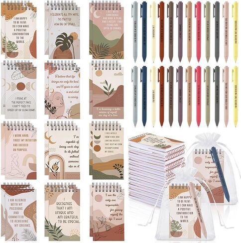 Kosiz 48 Pcs/24 Set Positive Affirmation Gifts Bulk for Women Pocket Spiral Notepads with Motivational Pens Small Bags Mini Self Care Inspirational Notebooks Coworker Team Group Adult Party Favors in Kuwait