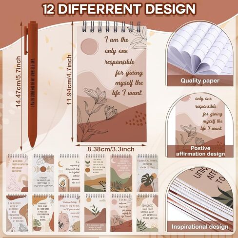 Kosiz 48 Pcs/24 Set Positive Affirmation Gifts Bulk for Women Pocket Spiral Notepads with Motivational Pens Small Bags Mini Self Care Inspirational Notebooks Coworker Team Group Adult Party Favors in Kuwait