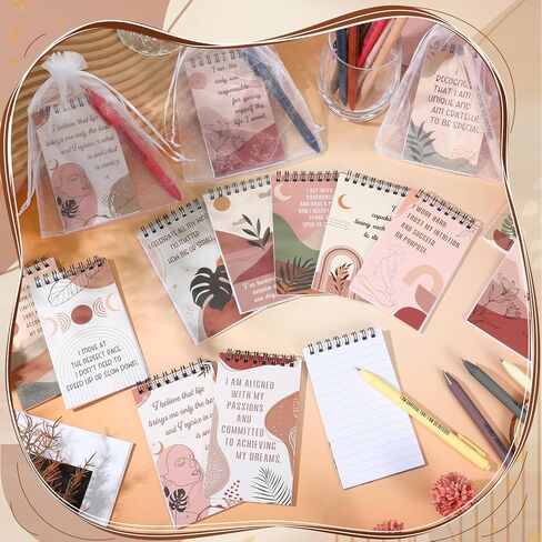 Kosiz 48 Pcs/24 Set Positive Affirmation Gifts Bulk for Women Pocket Spiral Notepads with Motivational Pens Small Bags Mini Self Care Inspirational Notebooks Coworker Team Group Adult Party Favors in Kuwait