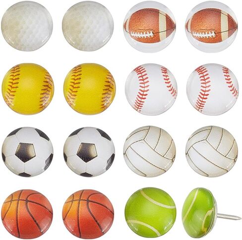 PH PandaHall 32pcs 8 نمط الرياضة موضوع دفع دبابيس الزجاج الزخرفية دفع دبابيس الكرة على شكل Pushpins كرة القدم البيسبول كرة السلة الرياضة Thumbtack للوحة الفلين لوحة الإعلانات صورة جدار خريطة مكتب المدرسة in Kuwait
