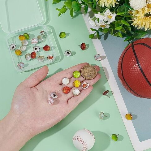 PH PandaHall 32pcs 8 نمط الرياضة موضوع دفع دبابيس الزجاج الزخرفية دفع دبابيس الكرة على شكل Pushpins كرة القدم البيسبول كرة السلة الرياضة Thumbtack للوحة الفلين لوحة الإعلانات صورة جدار خريطة مكتب المدرسة in Kuwait