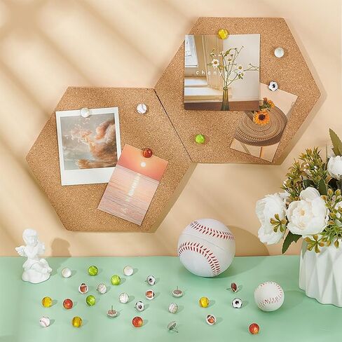 PH PandaHall 32pcs 8 نمط الرياضة موضوع دفع دبابيس الزجاج الزخرفية دفع دبابيس الكرة على شكل Pushpins كرة القدم البيسبول كرة السلة الرياضة Thumbtack للوحة الفلين لوحة الإعلانات صورة جدار خريطة مكتب المدرسة in Kuwait