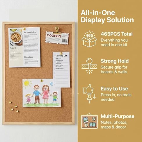 465 Pcs Gold Push Pins Set, 5 in 1 Thumb Tacks with Clips and Hooks for Cork Board, Multi‑Use Decorative Pushpins in Storage Box for Bulletin Board, Maps, Photos and Home Office in Saudi Arabia