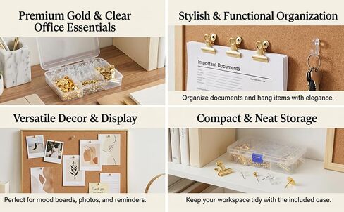 465 Pcs Gold Push Pins Set, 5 in 1 Thumb Tacks with Clips and Hooks for Cork Board, Multi‑Use Decorative Pushpins in Storage Box for Bulletin Board, Maps, Photos and Home Office in Saudi Arabia