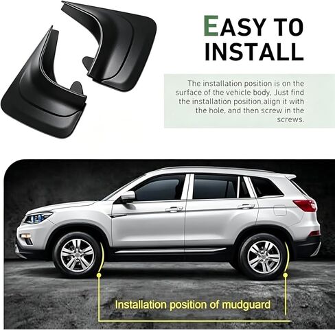 2 PCS Mud Flaps, 8.27 x 12.6 Inch Splash Guards Tire Protectors, No-Drill Mudguard mud Guards, Universal for Most Cars, Trucks, SUVs (Black) in Kuwait