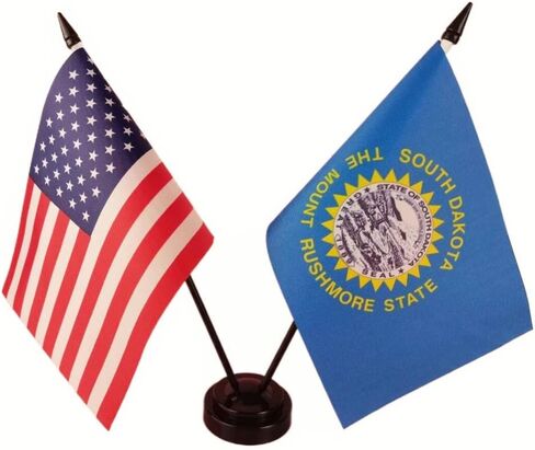 Zigvert America & South Dakota Twin Desk Flag, US South Dakota Table Flags, 8 x 5 Inches American & South Dakota Deluxe Desk Flag Set - Miniature USA & South Dakota Stick Flag with Flag Stand in Saudi Arabia