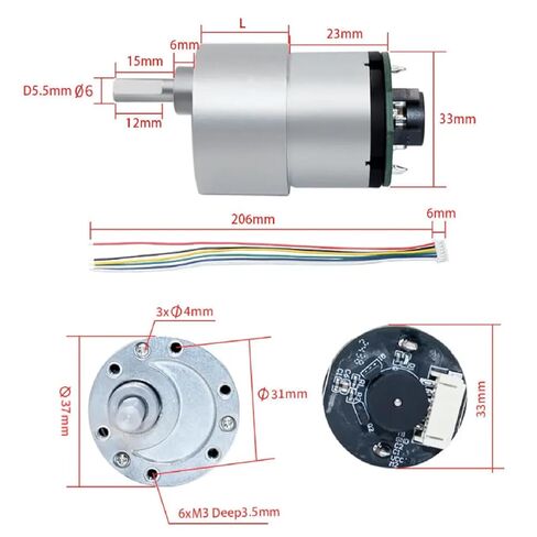 JGB37-520 Hall Encoder Miniature DC Geared Motor, 6V~12V, High Forward and Reverse Torque, 21KG.CM Miniature Geared Motor. (Without Stand) in Kuwait