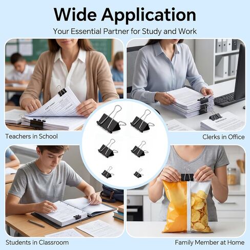 228 PCS Binder Clips Assorted Sizes, Extra Large Medium Small Mini and Micro, Metal Paper Binder Clip Black,Paper Clamps, 6 Sizes for Office Supplies, School and Home in Saudi Arabia