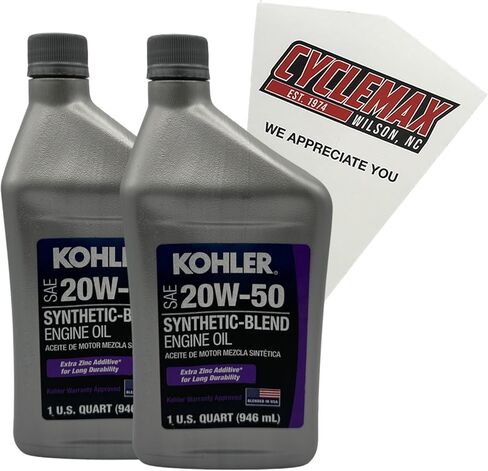 CYCLEMAX Two Pack Compatible with Kohler Synthetic Blend SAE 20W-50 4-Cycle Engine Oil 25 357 68-S Contains Two Quarts and a Funnel in Kuwait