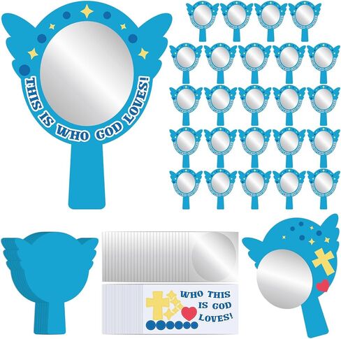 MotiMind 24 مجموعة This Is Who God Loves Mirror Craft Kits إشراك الأعمال اليدوية الدينية مرآة ملصقات زخرفية DIY للمتعة VBS Home Church Family المشاريع التعليمية أنشطة إنشاء الأحداث in Kuwait