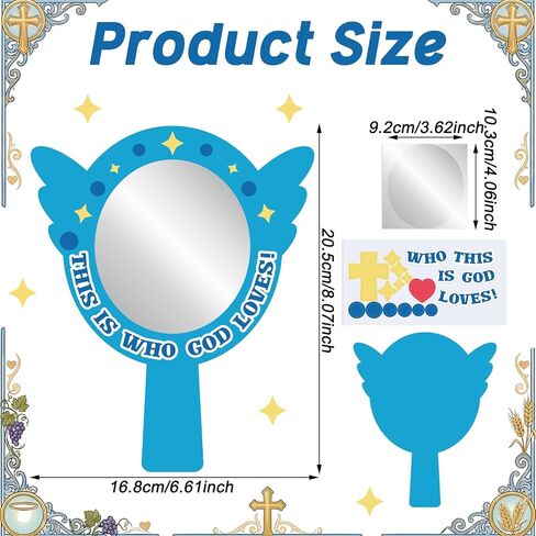 MotiMind 24 مجموعة This Is Who God Loves Mirror Craft Kits إشراك الأعمال اليدوية الدينية مرآة ملصقات زخرفية DIY للمتعة VBS Home Church Family المشاريع التعليمية أنشطة إنشاء الأحداث in Kuwait