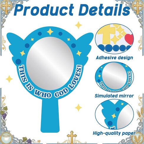 MotiMind 24 مجموعة This Is Who God Loves Mirror Craft Kits إشراك الأعمال اليدوية الدينية مرآة ملصقات زخرفية DIY للمتعة VBS Home Church Family المشاريع التعليمية أنشطة إنشاء الأحداث in Kuwait
