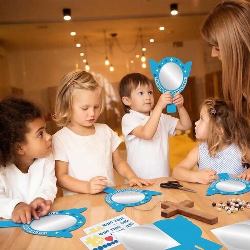 MotiMind 24 مجموعة This Is Who God Loves Mirror Craft Kits إشراك الأعمال اليدوية الدينية مرآة ملصقات زخرفية DIY للمتعة VBS Home Church Family المشاريع التعليمية أنشطة إنشاء الأحداث in Kuwait