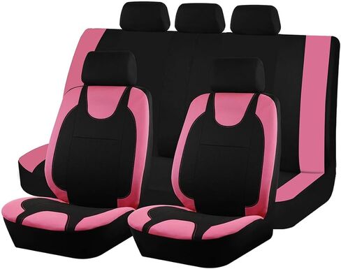 Car Seat Cover Full Seat, Soft Breathable Front and Rear Split Bench Protector, Comfortable Sporty Automotive Interior Chair Protection Cover, Universal for Truck Sedan SUV (Pink) in Saudi Arabia