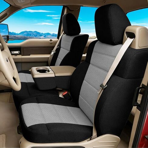 ESMING 40/20/40 Durable Oxford Fabric Front Split Bench Seat Covers for Ford F150 XL Standard Cab 2004 2005 2006 2007 2008 with Integrated Seatbelts & Solid Armrest- Black in Saudi Arabia