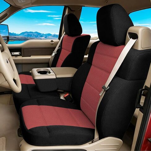 أغطية مقاعد أمامية مقسمة من قماش أكسفورد المتين ESMING 40/20/40 لسيارة Ford F150 XL Standard Cab 2004 2005 2006 2007 2008 مع أحزمة أمان مدمجة ومسند ذراع صلب - أسود in Kuwait