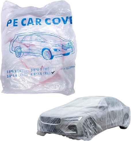 Clear Plastic Disposable Car Covers, Universal Rain & Dust Protection Cover with Elastic Band for Cars, Sedans, SUVs, 15.75 FT x 24.61 FT (Transparent, XL) in Kuwait